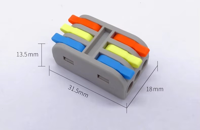 3-Port 3-In 3-Out Multicolor Compact Orange Lever Nut Terminal Block Electric Wire Butt Splice Connector